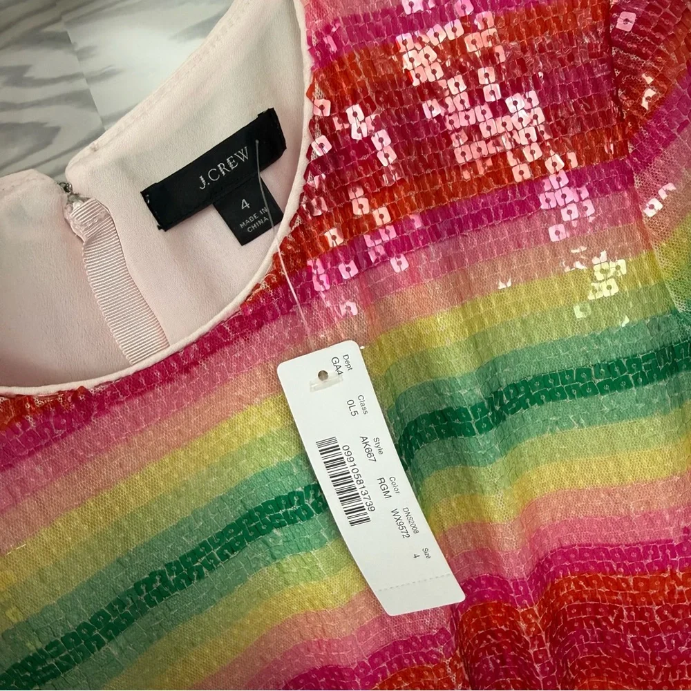 J. Crew Short Sleeve Sequin Midi Dress Watermelon Stripe NWT Size 4 - Picture 10 of 11